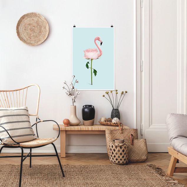 Obrazy nowoczesne Flamingo z różą