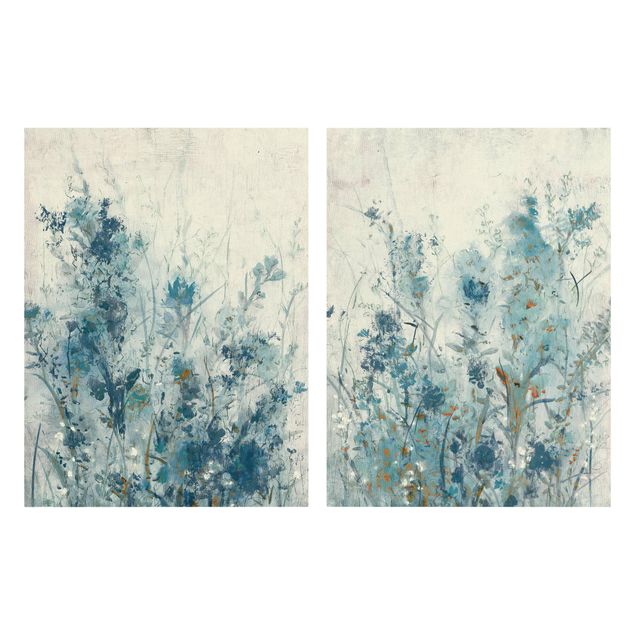 Obrazy motywy kwiatowe Niebieska wiosenna łąka Zestaw I