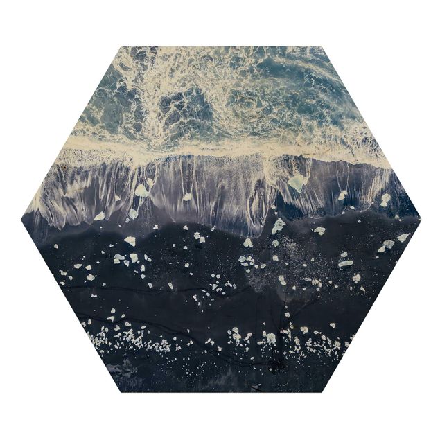Obraz heksagonalny z drewna - Widok z góry - Jökulsárlón na Islandii