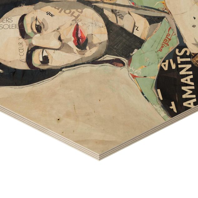 Obraz heksagonalny z drewna - Frida Kahlo - kolaż Nr 4