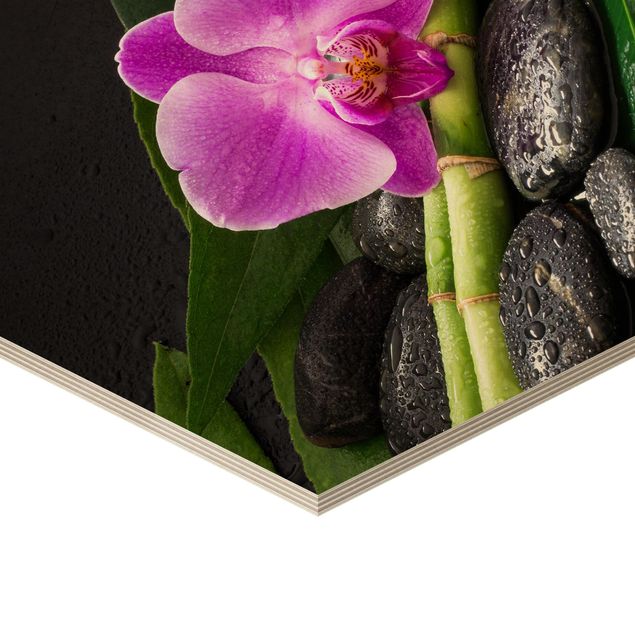Obrazy z motywem kwiatowym Zielony bambus z kwiatem orchidei