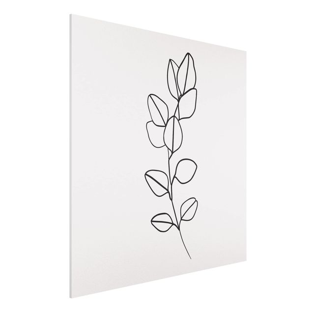 Obrazy do salonu Line Art Gałązka liści czarno-biały