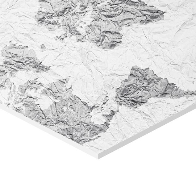 Obraz heksagonalny z Forex - Papierowa mapa świata biała szara