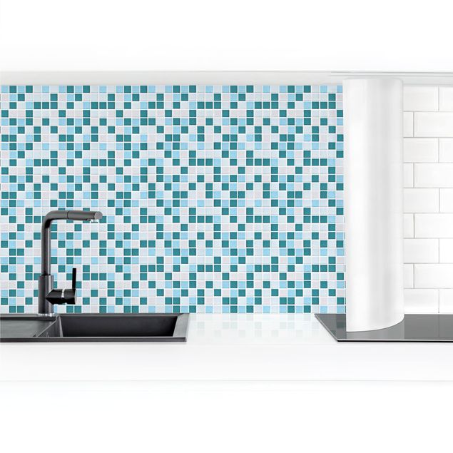 Panel ścienny do kuchni - Płytki mozaikowe turkusowoniebieskie