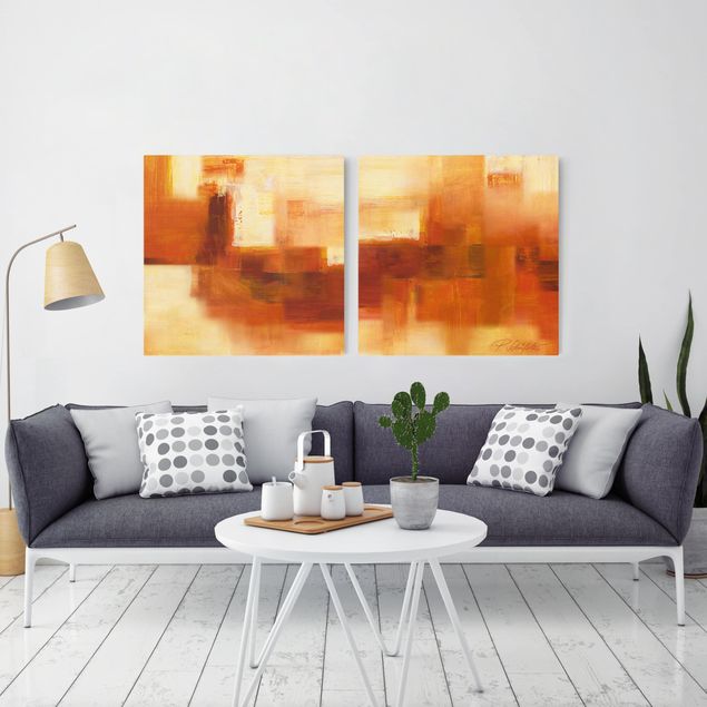 Abstrakcja obraz Kompozycja w kolorze pomarańczowym i brązowym