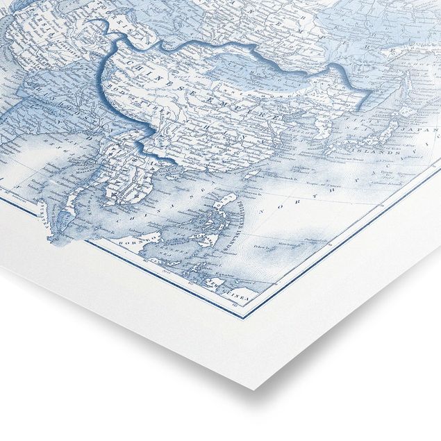 Retro obrazy Mapa w odcieniach niebieskiego - Azja