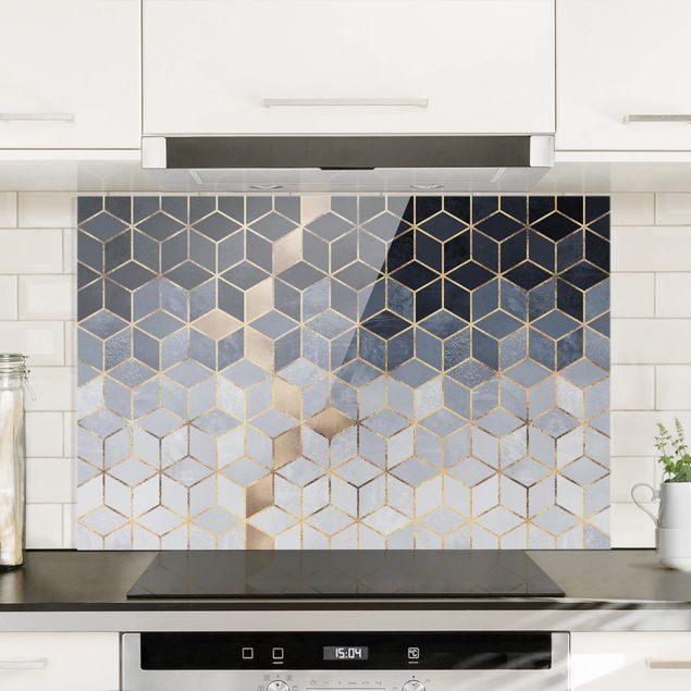 Dekoracja do kuchni Niebiesko-biała złota geometria