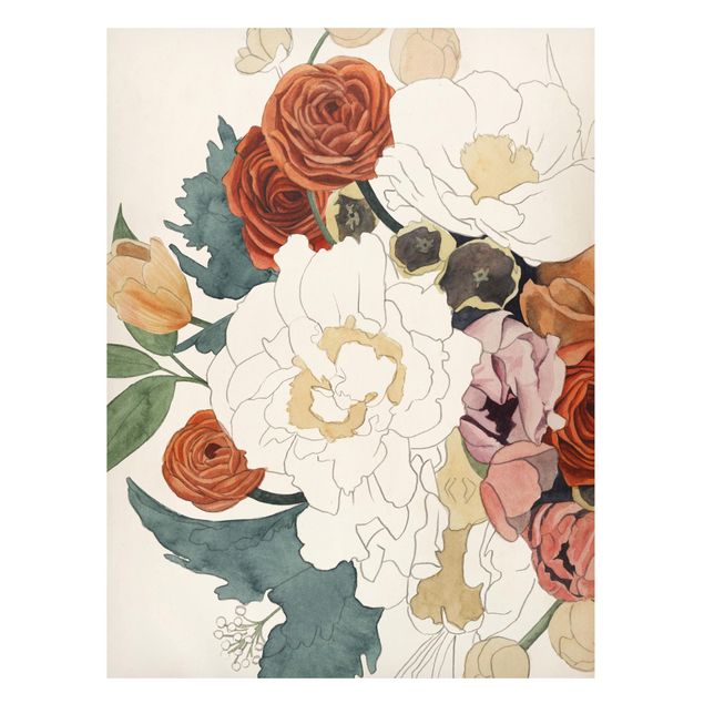 Obrazy do salonu Rysunek bukietu kwiatów w czerwieni i sepii