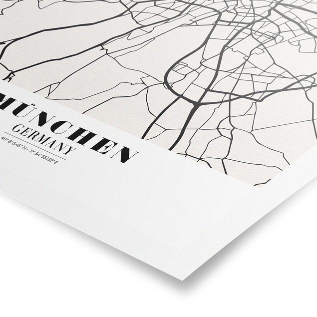 Czarno białe obrazki City Map Munich - Klasyczna