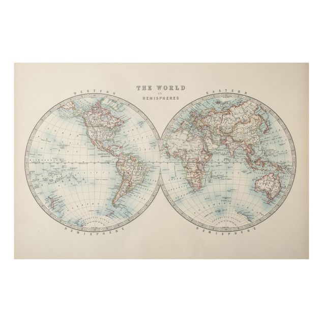 Obrazy do salonu Mapa świata w stylu vintage Dwie półkule