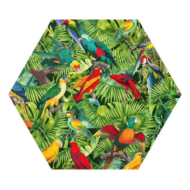 Dżungla obraz Kolorowy kolaż - Papugi w dżungli