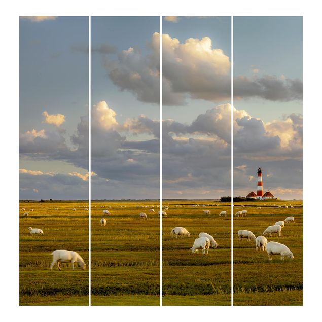 Rainer Mirau obrazy Latarnia morska na Morzu Północnym ze stadem owiec