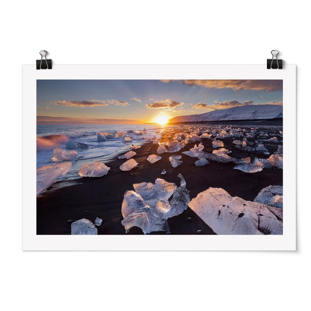 Obrazy morze Lodowe kawałki na plaży Islandia