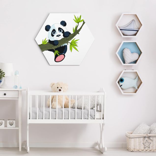 Obraz heksagonalny z Alu-Dibond - Panda wspinająca się