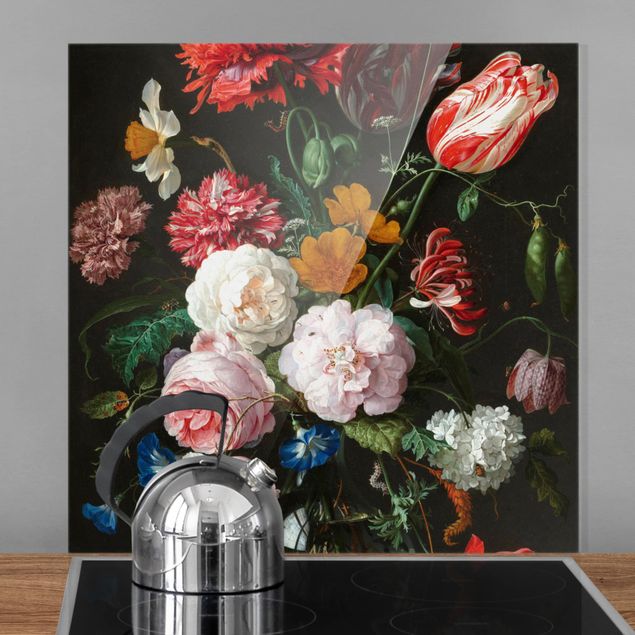 Dekoracja do kuchni Jan Davidsz de Heem - Martwa natura z kwiatami w szklanym wazonie