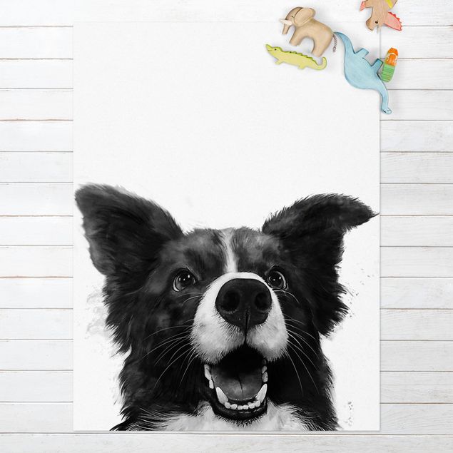 dywan ogrodowy Ilustracja pies Border Collie czarno-biały malarstwo