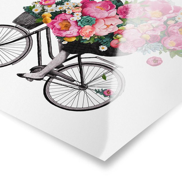 Obrazy kwiatowe Ilustracja Kobieta na rowerze Kolaż kolorowych kwiatów