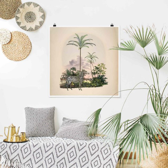 Obrazy krajobraz Zebra na tle palm ilustracja