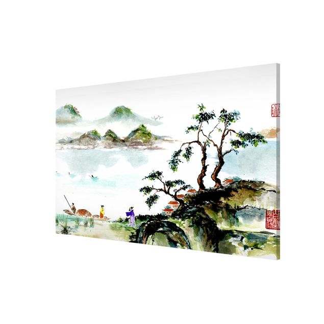 Obrazy z górami Japońska akwarela do rysowania jeziora i gór