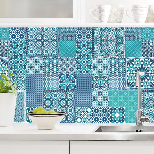 Dekoracja do kuchni Marokańskie płytki mozaikowe turkusowo-niebieskie