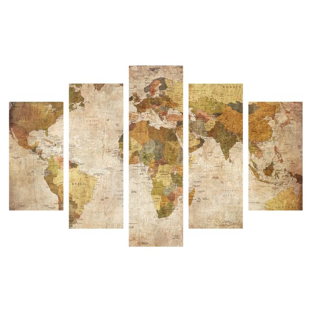 Obraz na płótnie 5-częściowy - Mapa świata