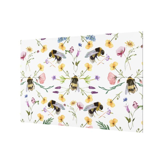 Panel kuchenny - Bees With Flowers - Format poziomy 1:1