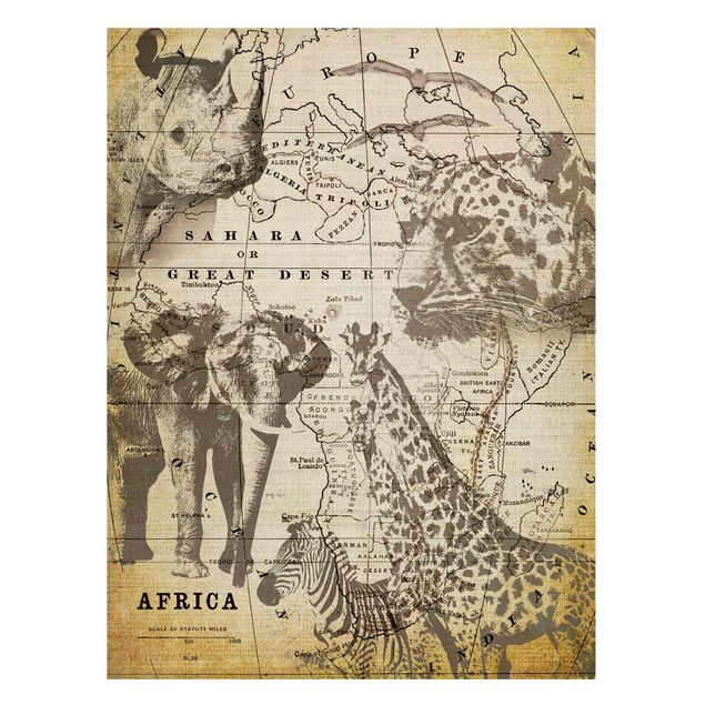 Obrazy do salonu Kolaż w stylu vintage - Afryka, dzikie zwierzęta