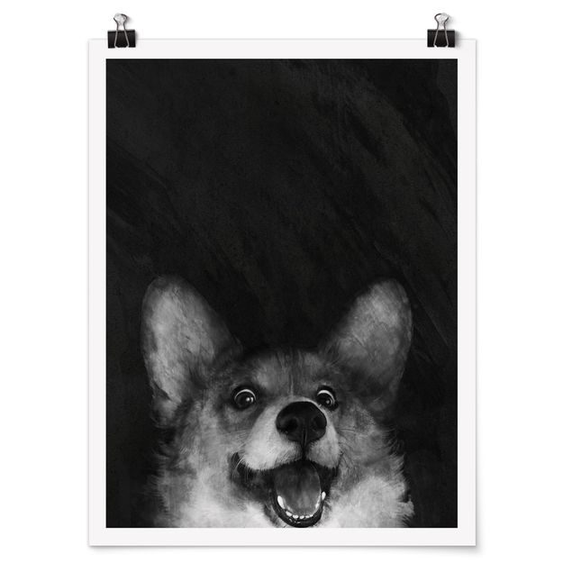 Obrazy ze zwierzętami Ilustracja pies Corgi malarstwo czarno-biały