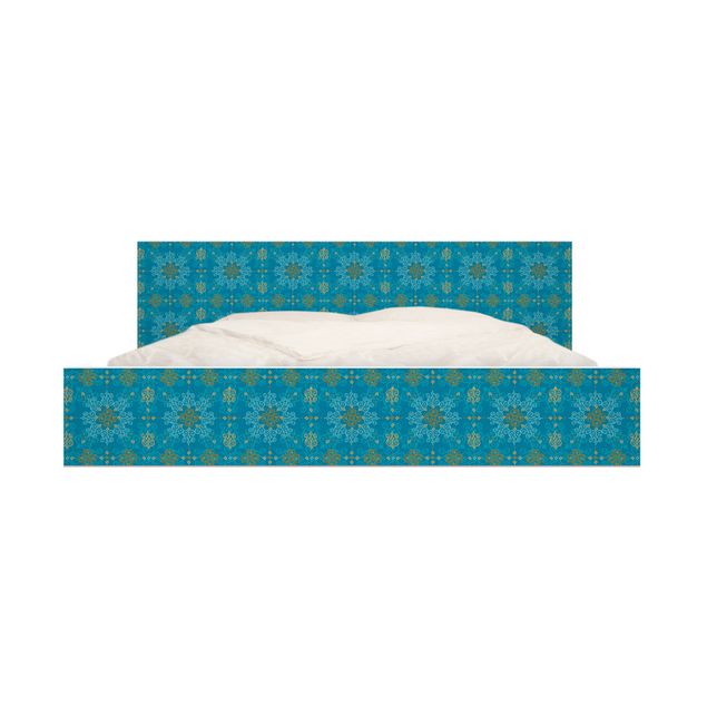 Okleina meblowa IKEA - Malm łóżko 160x200cm - Orientalny ornament turkusowy