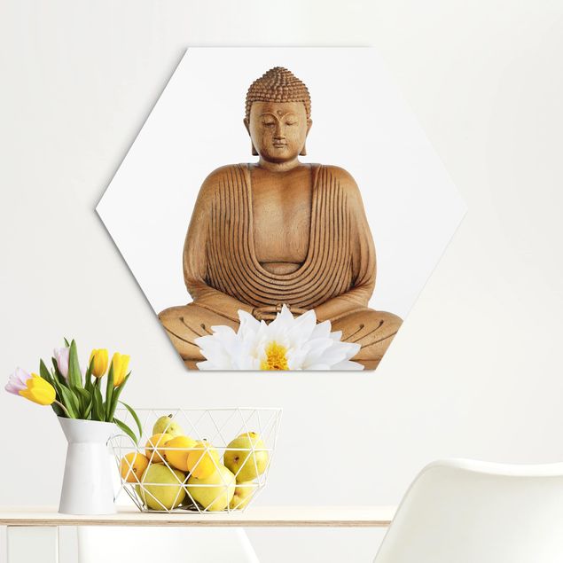 Obraz heksagonalny z Alu-Dibond - Budda z drewna lotosu