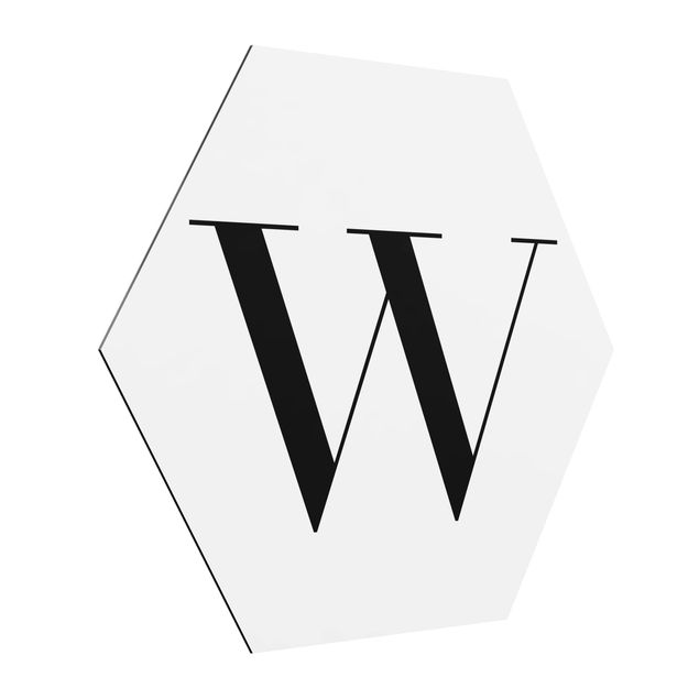 Obraz heksagonalny z Alu-Dibond - Biała litera Szeryf W