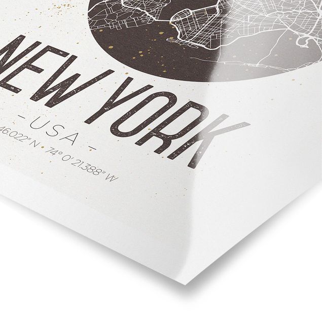 Czarno białe obrazy Mapa miasta Nowy Jork - Retro