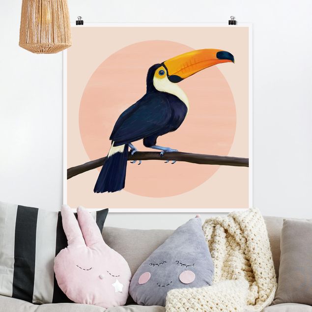 Obrazy do salonu Ilustracja ptak tukan malarstwo pastelowe