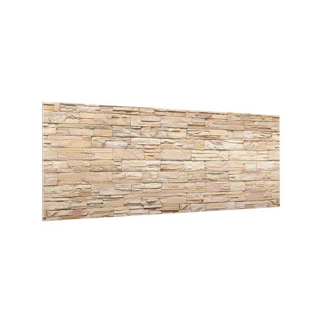 Panel szklany do kuchni - Asian Kamienna ściana- duży, jasny kamienny mur z domowych kamieni