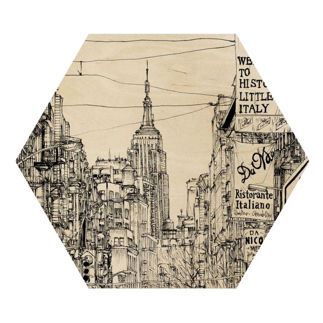 Obraz heksagonalny z drewna - Studium miasta - Małe Włochy