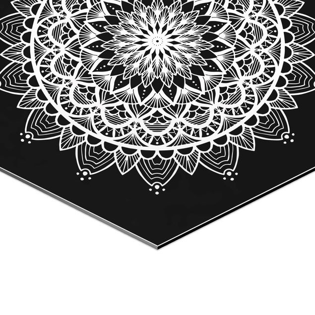 Obraz heksagonalny z Alu-Dibond 2-częściowy - Mandala Ilustracja shabby Zestaw czarno-biały