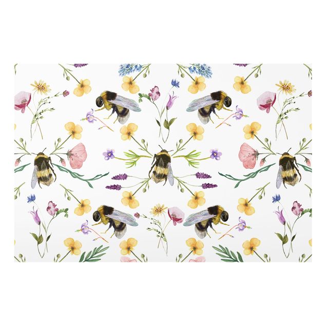 Panel kuchenny - Bees With Flowers - Format poziomy 1:1