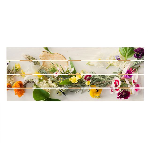 Obraz z drewna - Świeże zioła z jadalnymi kwiatami