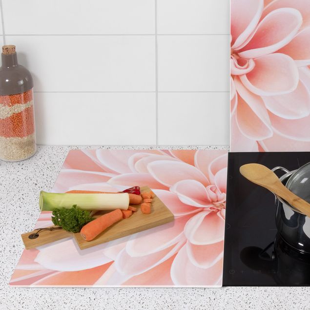 Szklana płyta ochronna na kuchenkę - Dahlia w pastelowym różu