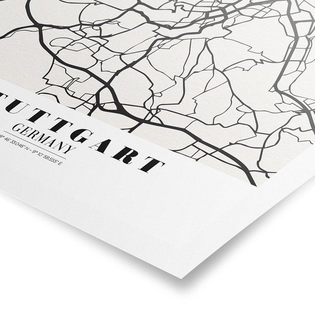 Czarno białe obrazki Mapa miasta Stuttgart - Klasyczna