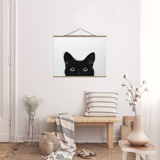 Obrazy nowoczesne Ilustracja czarnego kota na białym obrazie