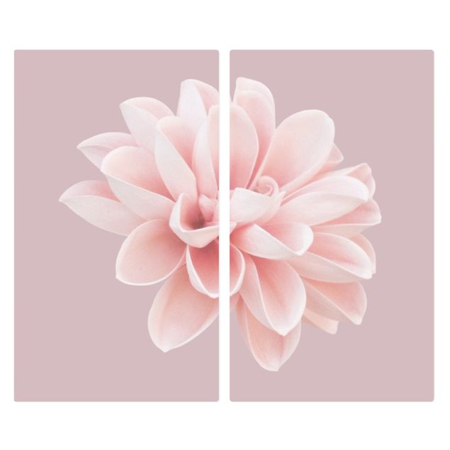 Szklana płyta ochronna na kuchenkę - Kwiat dalii Lawendowy Różowy Biały