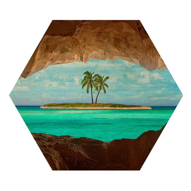Obraz heksagonalny z drewna - Widok na raj