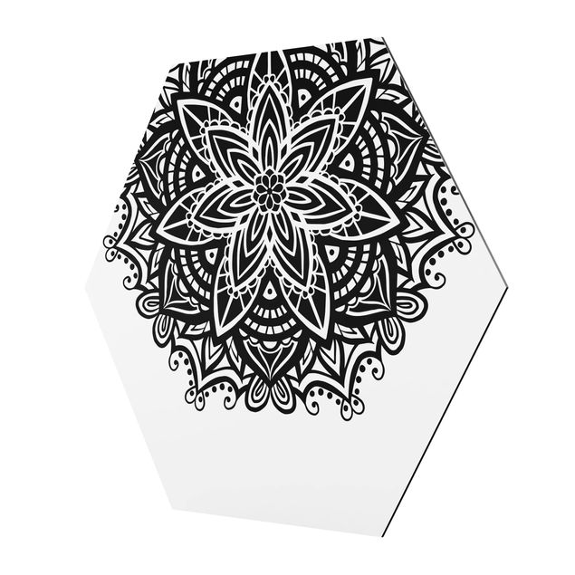 Obraz heksagonalny z Alu-Dibond - Mandala z kwiatem i sercem