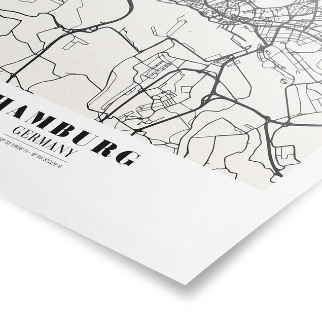 Czarno białe obrazy Mapa miasta Hamburg - Klasyczna