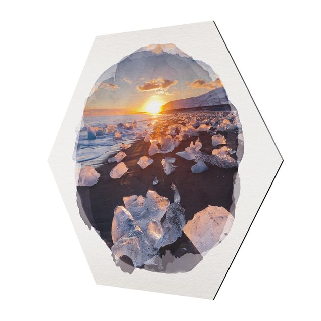 Obrazy plaża Akwarele - Kawałki lodu na plaży Islandia