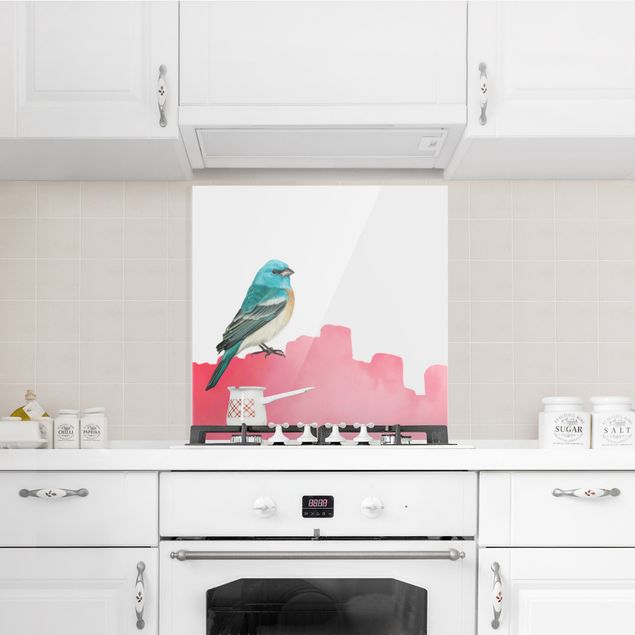 Panel szklany do kuchni Ptak na różowo