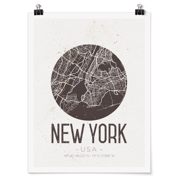 Obrazy z napisami Mapa miasta Nowy Jork - Retro