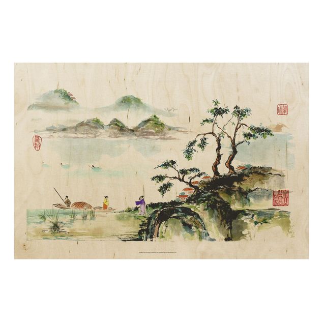 Obrazy na ścianę Japońska akwarela do rysowania jeziora i gór