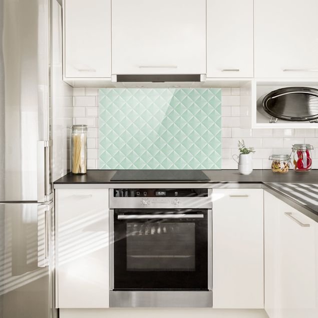 Panele szklane do kuchni Geometryczny wzór w romby 3D w kolorze miętowym